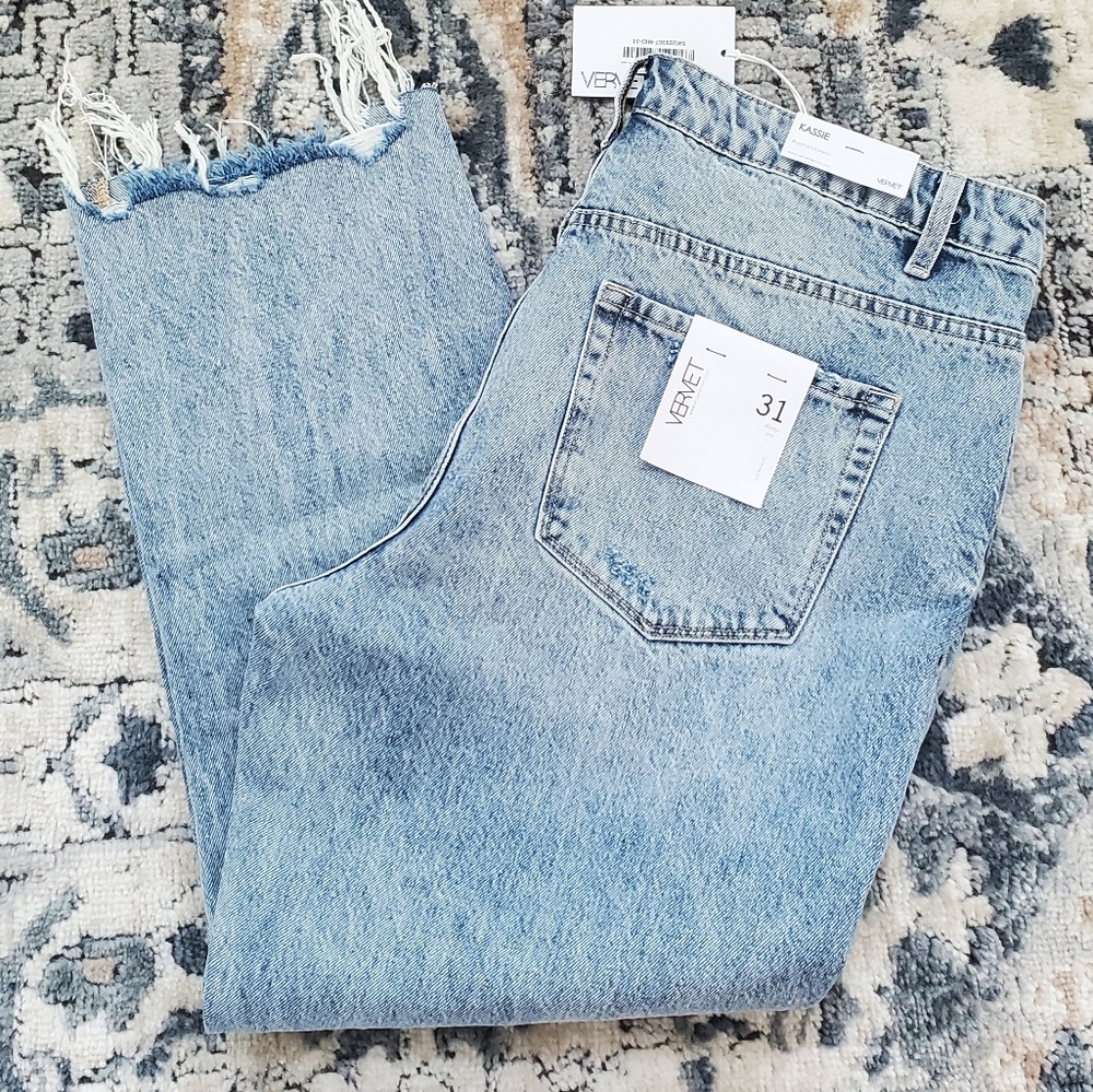 Velvet Distressed High Rise Criss Cross Boyfriend Jeans